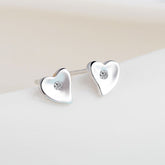 Heart with Zircon Silver Studs Earrings for Women